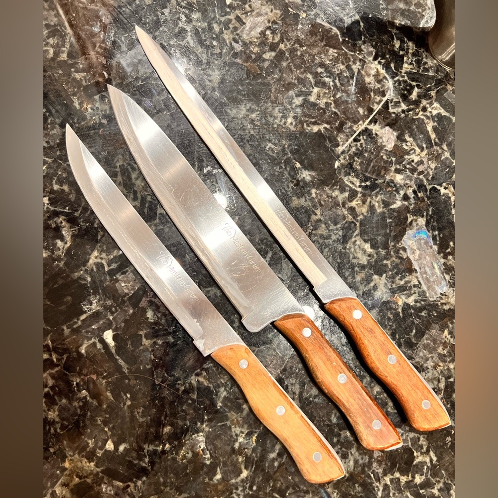 3 “The Master Carver” Stainless Steel Knives 10”, 8.5”, and 8”